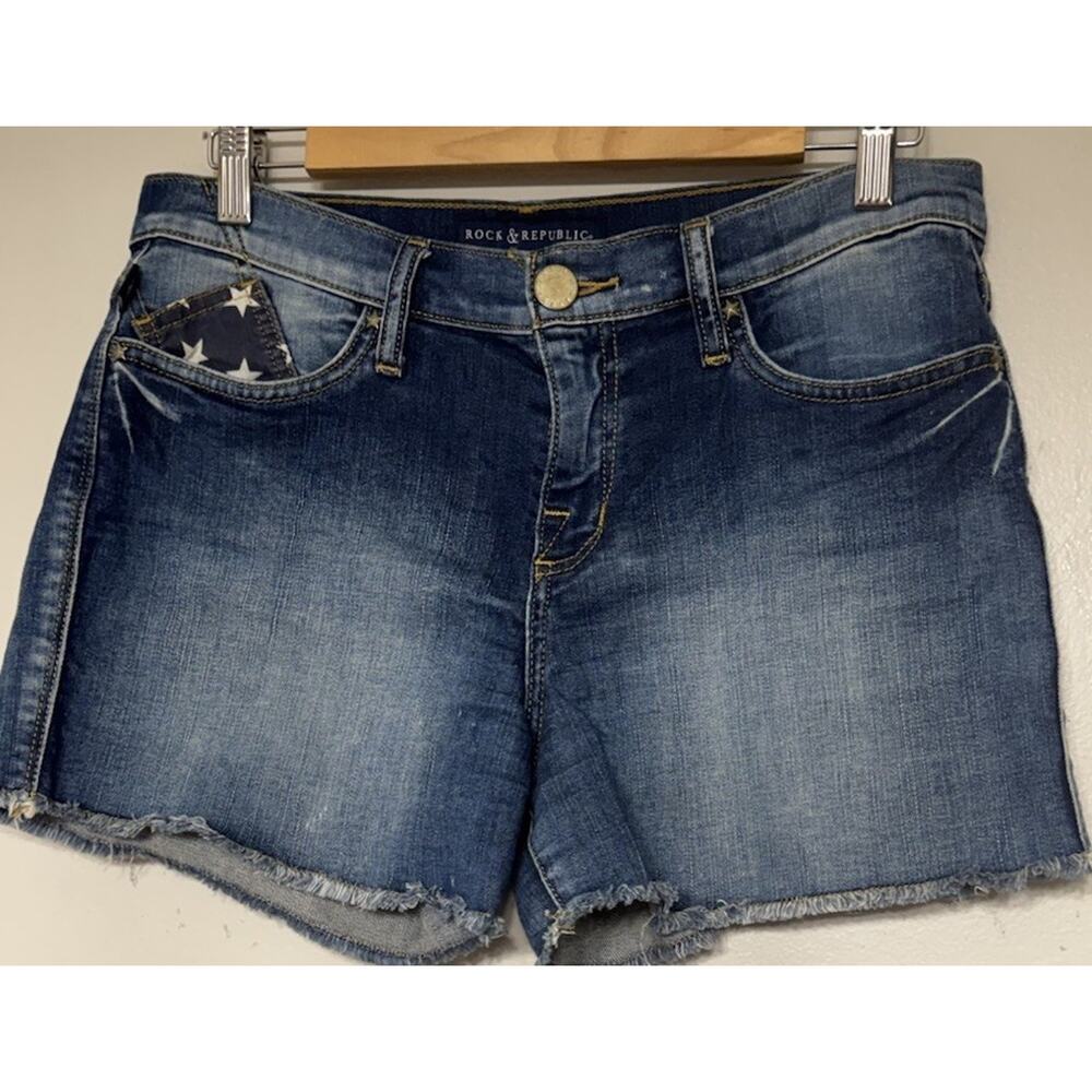 Rock & Republic Dark Blue Denim Jean Shorts with Star Pocket Accent